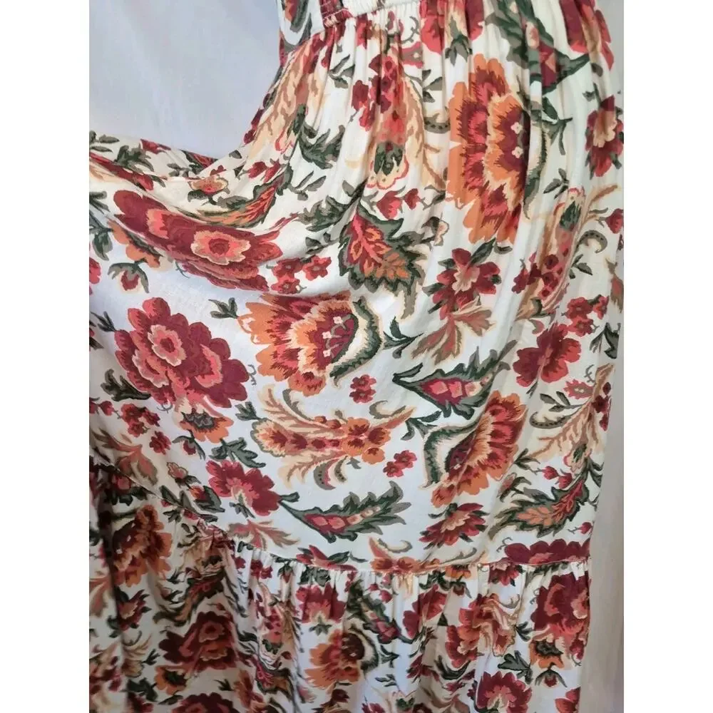 Abercrombie And Fitch Linen Blend Orange Green Floral Maxi Dress Small